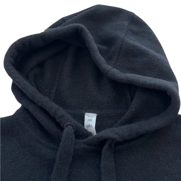 ALO Yoga Black Jet Set Cashmere Pullover Sweatshirt Hoodie XS - Picture 5 of 12